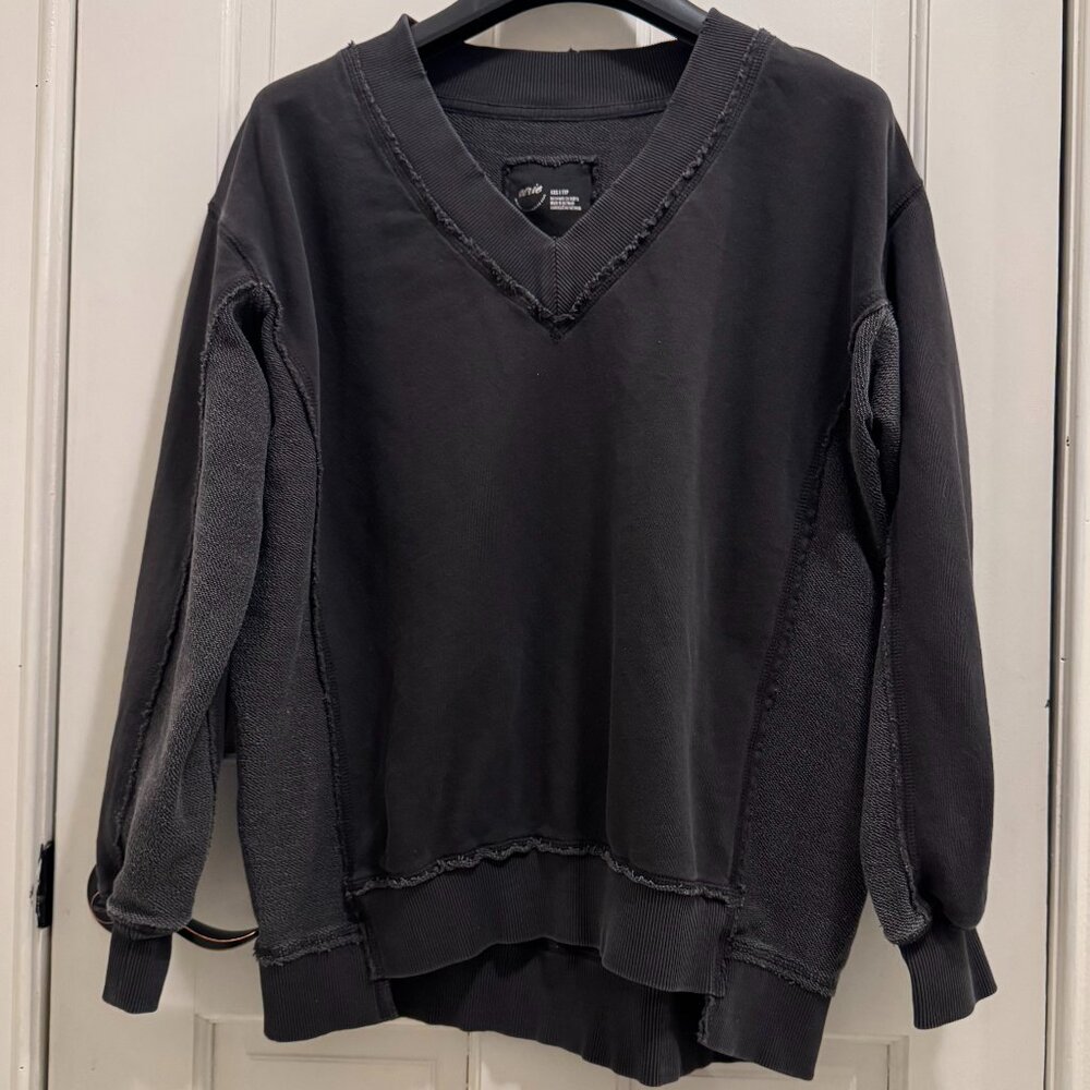 Aerie V Neck Sweatshirt Distressed Gray/Black